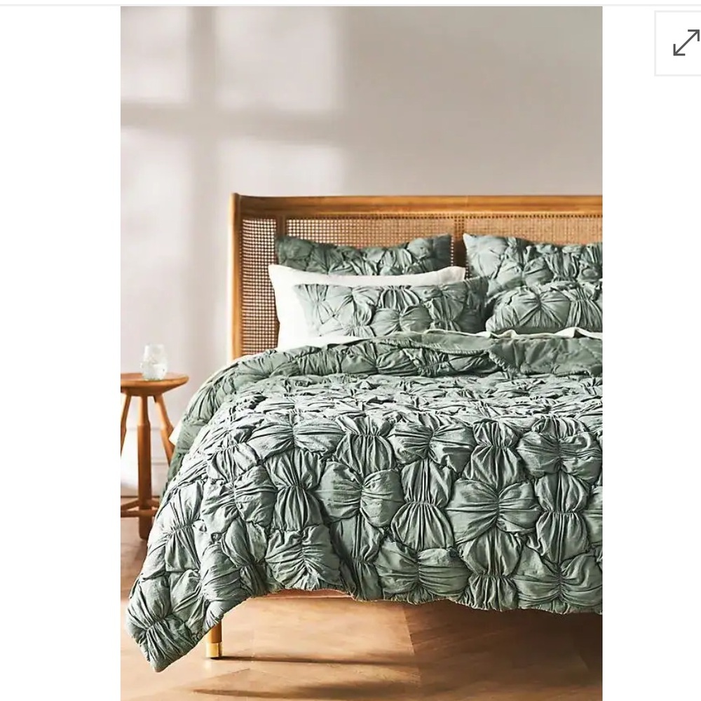Anthropologie Sage Green Gathered Quilt